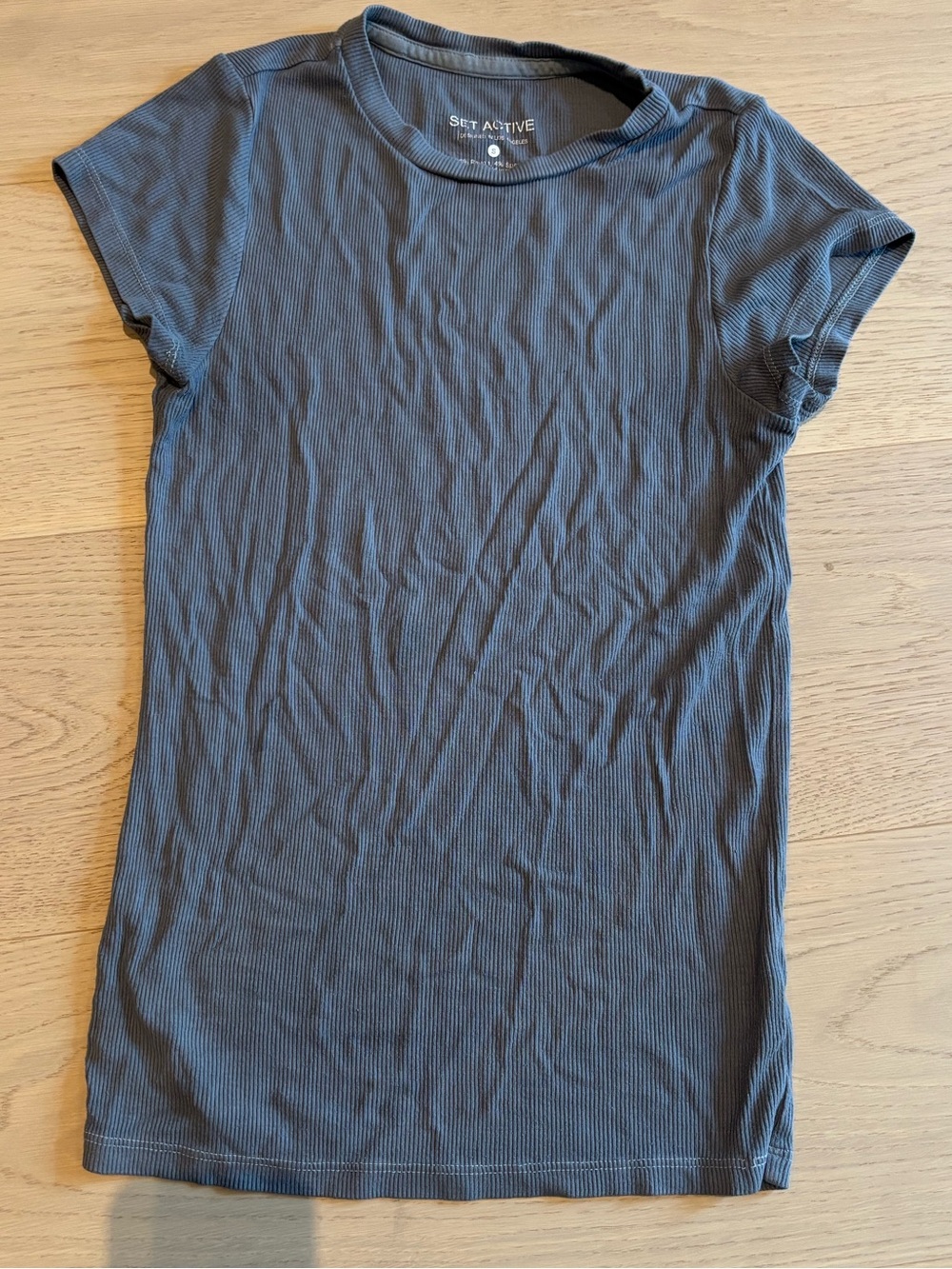 SET Active Women's Ribbed Crewneck Tee in Slate